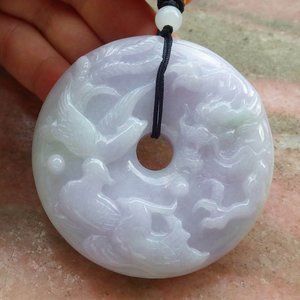 Certified Natural Burma A Jade jadeite Mandarin Duck Dragon Phoenix Pendant
